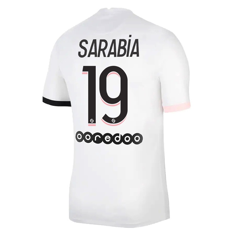 Kinder Fußball Pablo Sarabia #19 Weiß Rosa Auswärtstrikot Trikot 2021/22 T-shirt