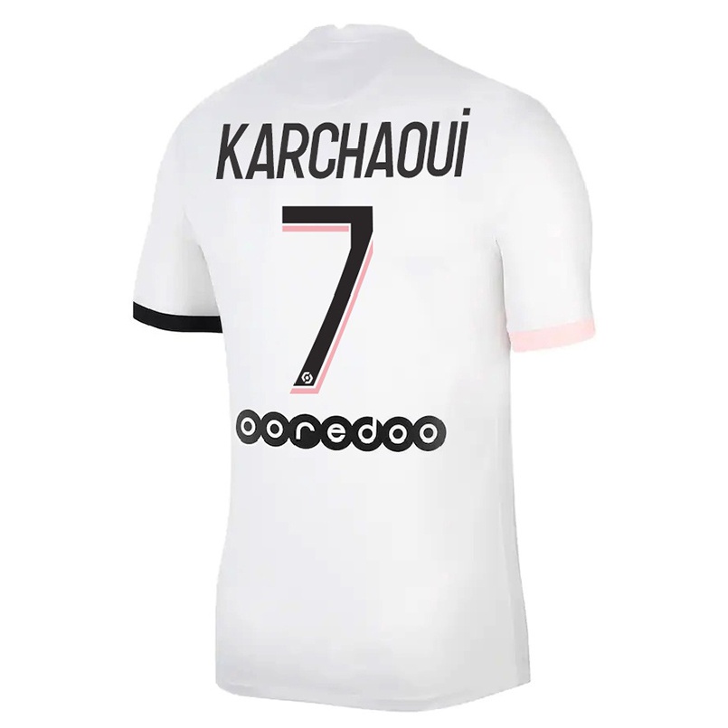 Kinder Fußball Sakina Karchaoui #7 Weiß Rosa Auswärtstrikot Trikot 2021/22 T-shirt