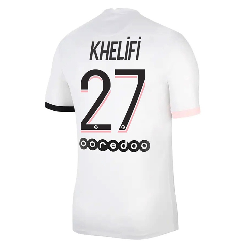 Kinder Fußball Lea Khelifi #27 Weiß Rosa Auswärtstrikot Trikot 2021/22 T-shirt