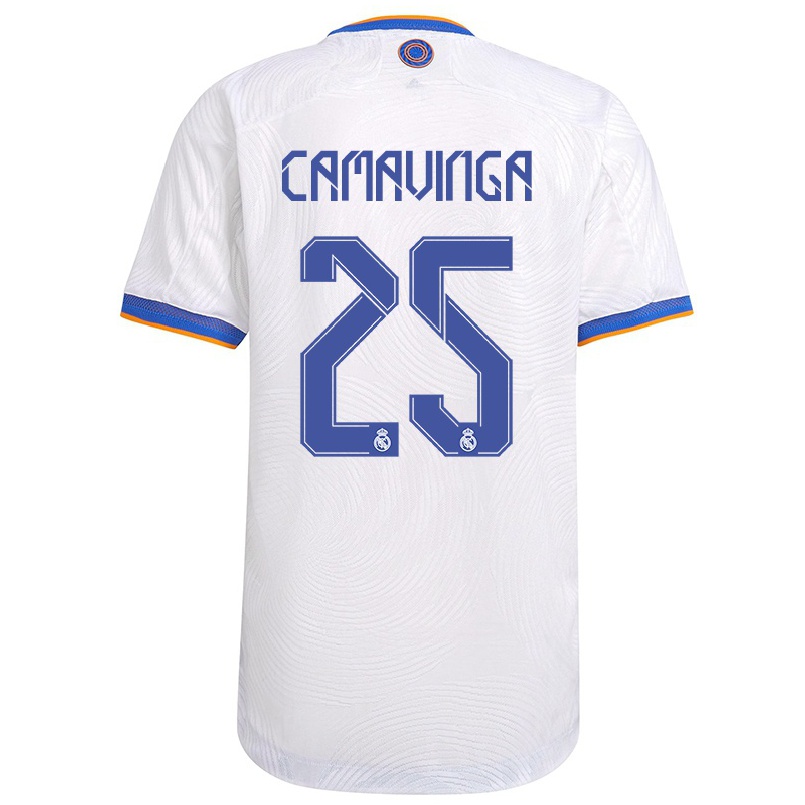 Kinder Fußball Eduardo Camavinga #25 Weiß Heimtrikot Trikot 2021/22 T-shirt