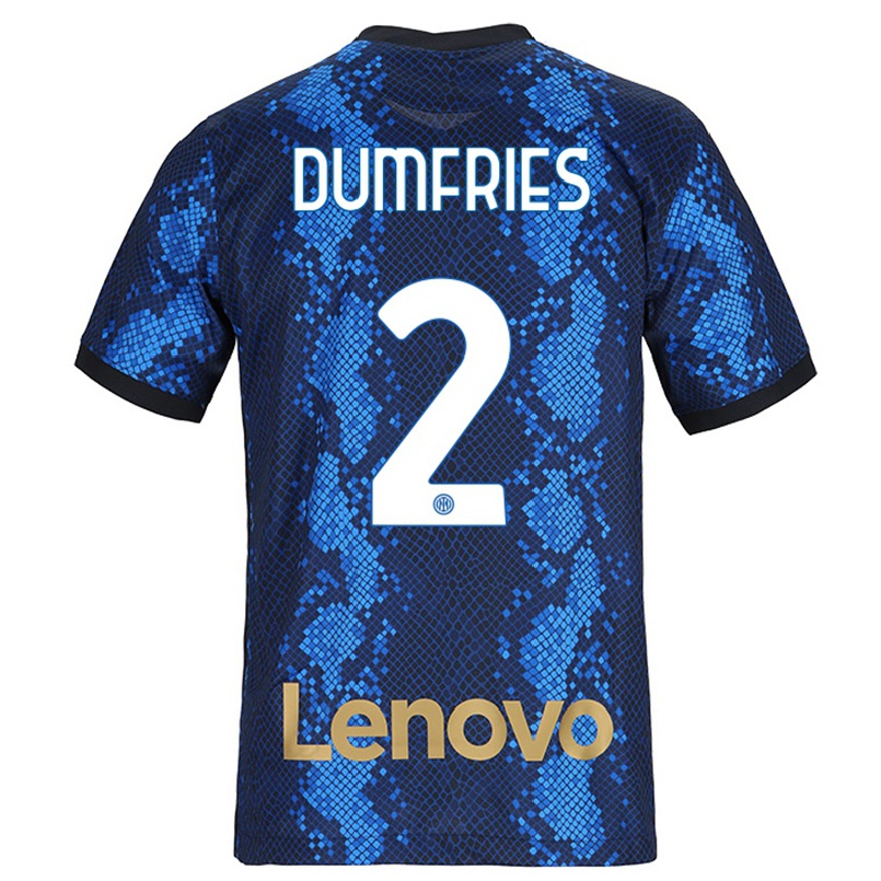 Kinder Fußball Denzel Dumfries #2 Dunkelblau Heimtrikot Trikot 2021/22 T-shirt