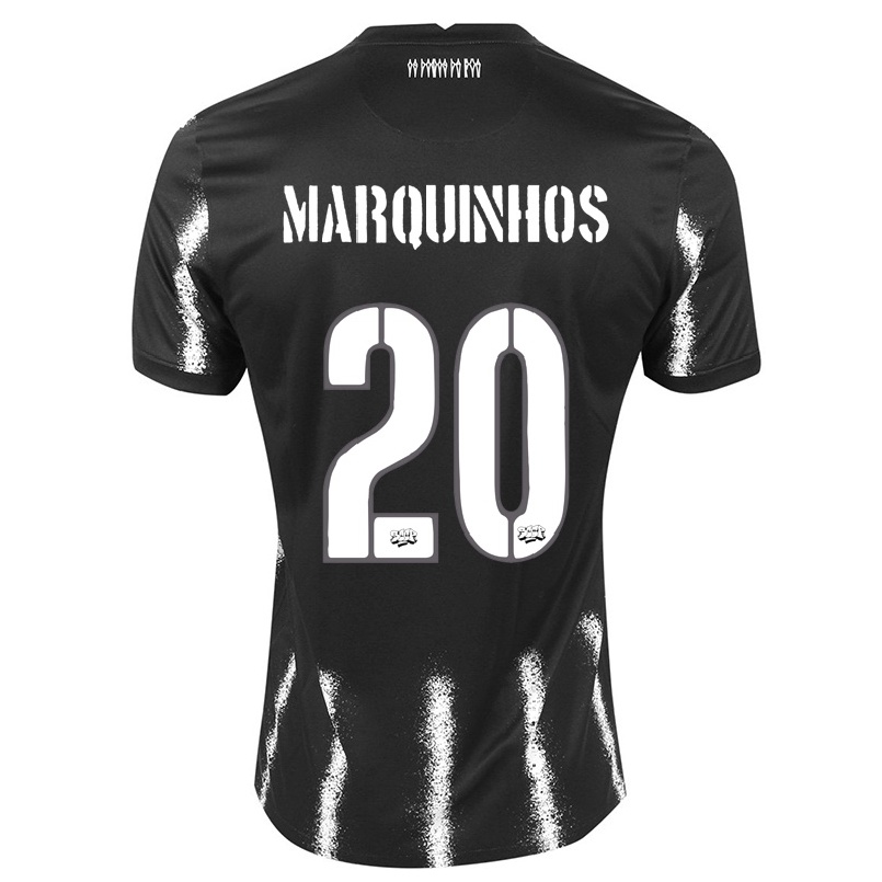 Kinder Fußball Marquinhos #20 Schwarz Auswärtstrikot Trikot 2021/22 T-shirt