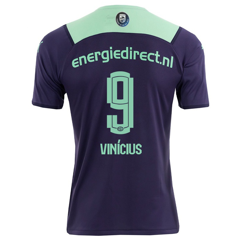 Kinder Fußball Carlos Vinicius #9 Dunkelviolett Auswärtstrikot Trikot 2021/22 T-Shirt