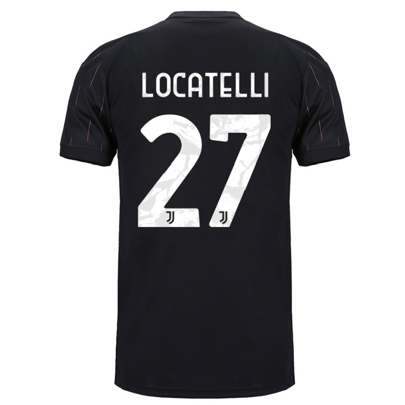 Kinder Fußball Manuel Locatelli #27 Schwarz Auswärtstrikot Trikot 2021/22 T-shirt
