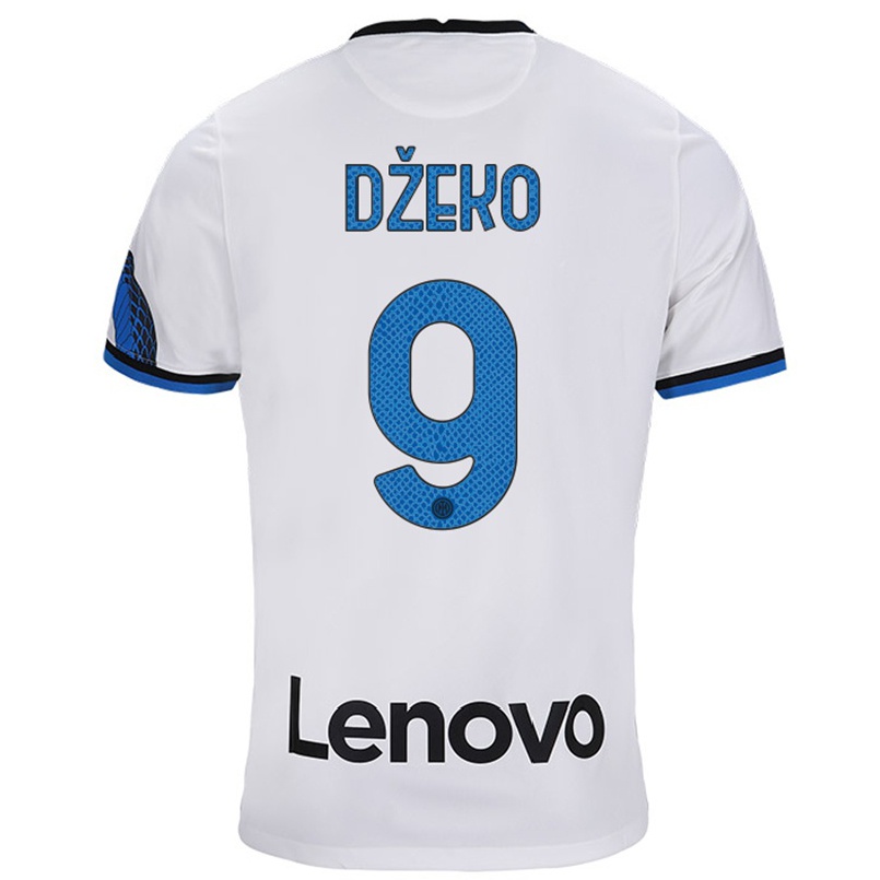 Kinder Fußball Edin Dzeko #9 Weiß Blau Auswärtstrikot Trikot 2021/22 T-shirt