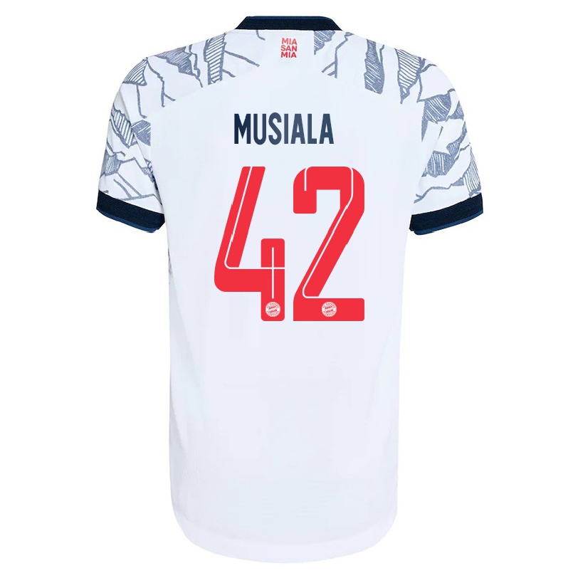 Kinder Fußball Jamal Musiala #42 Grau Weiß Ausweichtrikot Trikot 2021/22 T-shirt