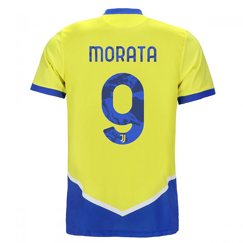 Kinder Fußball Alvaro Morata #9 Blau Gelb Ausweichtrikot Trikot 2021/22 T-shirt