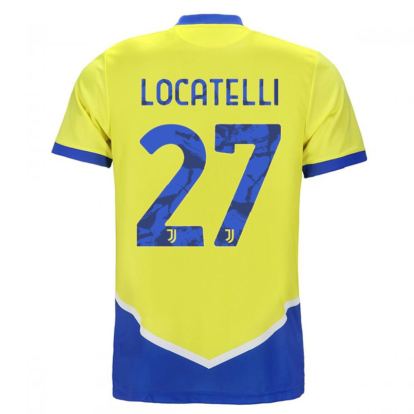 Kinder Fußball Manuel Locatelli #27 Blau Gelb Ausweichtrikot Trikot 2021/22 T-shirt