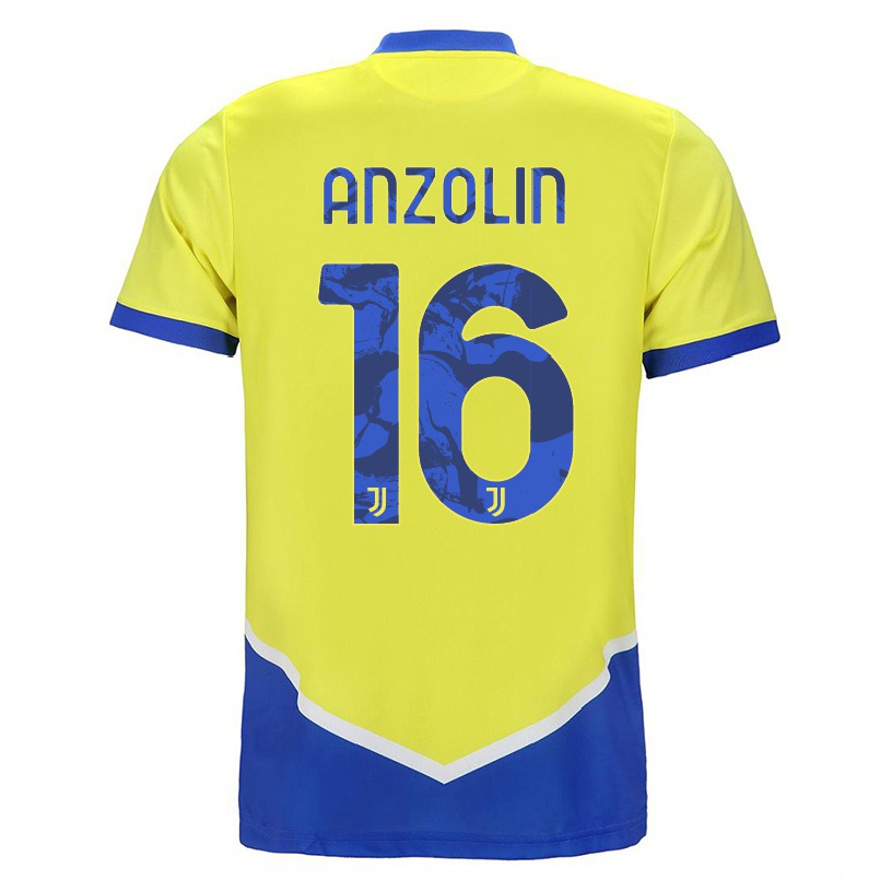 Kinder Fußball Matteo Anzolin #16 Blau Gelb Ausweichtrikot Trikot 2021/22 T-shirt