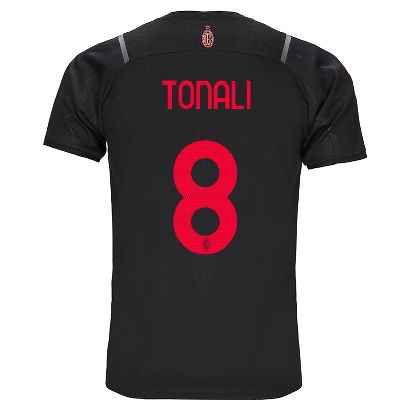 Kinder Fußball Sandro Tonali #8 Schwarz Ausweichtrikot Trikot 2021/22 T-shirt