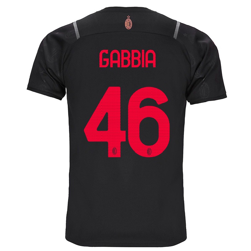 Kinder Fußball Matteo Gabbia #46 Schwarz Ausweichtrikot Trikot 2021/22 T-shirt