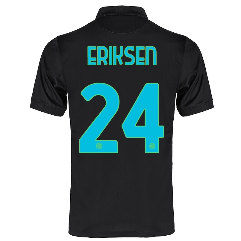 Kinder Fußball Christian Eriksen #24 Schwarz Ausweichtrikot Trikot 2021/22 T-shirt