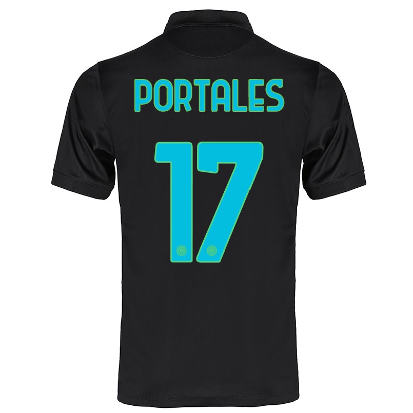 Kinder Fußball Macarena Portales #17 Schwarz Ausweichtrikot Trikot 2021/22 T-shirt