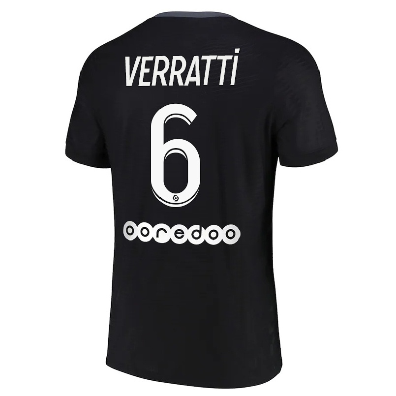 Kinder Fußball Marco Verratti #6 Schwarz Ausweichtrikot Trikot 2021/22 T-shirt