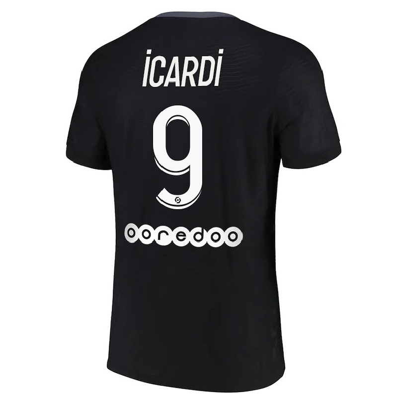 Kinder Fußball Mauro Icardi #9 Schwarz Ausweichtrikot Trikot 2021/22 T-shirt