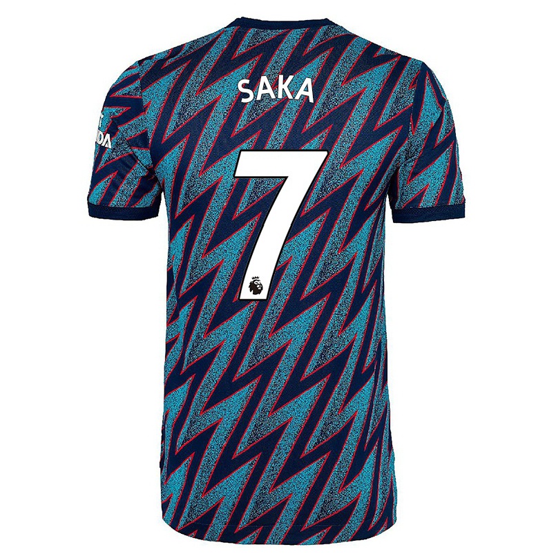 Kinder Fußball Bukayo Saka #7 Blau Schwarz Ausweichtrikot Trikot 2021/22 T-shirt