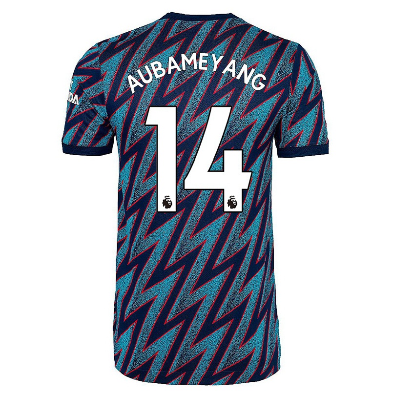 Kinder Fußball Pierre-emerick Aubameyang #14 Blau Schwarz Ausweichtrikot Trikot 2021/22 T-shirt