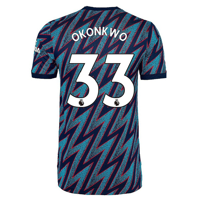 Kinder Fußball Arthur Okonkwo #33 Blau Schwarz Ausweichtrikot Trikot 2021/22 T-shirt