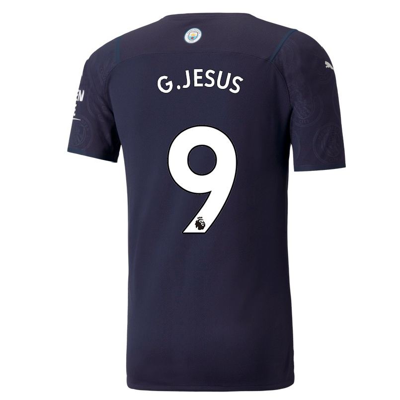 Kinder Fußball Gabriel Jesus #9 Dunkelblau Ausweichtrikot Trikot 2021/22 T-shirt