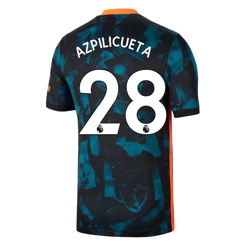 Kinder Fußball Cesar Azpilicueta #28 Dunkelblau Ausweichtrikot Trikot 2021/22 T-shirt