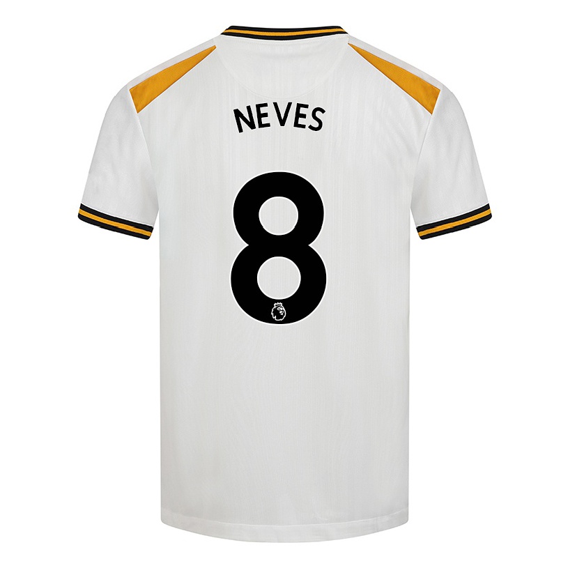 Kinder Fußball Ruben Neves #8 Weiß Gelb Ausweichtrikot Trikot 2021/22 T-shirt