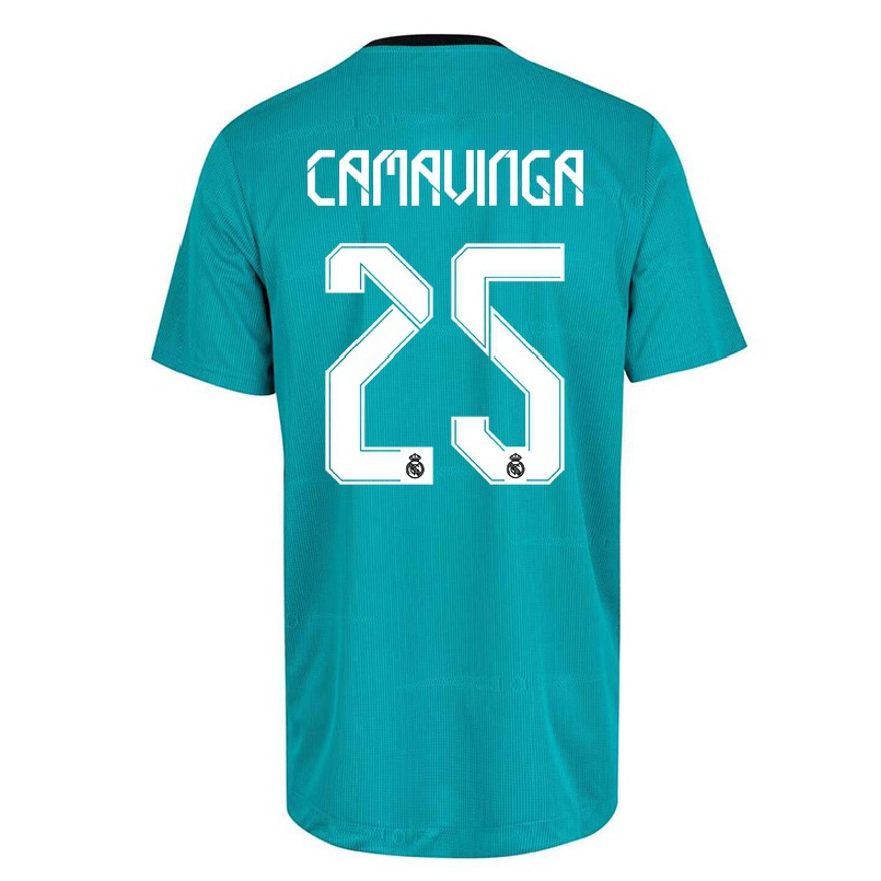 Kinder Fußball Eduardo Camavinga #25 Hellgrun Ausweichtrikot Trikot 2021/22 T-shirt