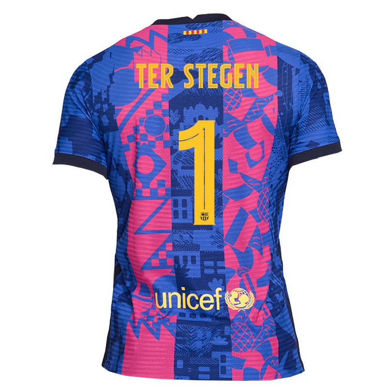 Kinder Fußball Marc-andre Ter Stegen #1 Blaue Rose Ausweichtrikot Trikot 2021/22 T-shirt