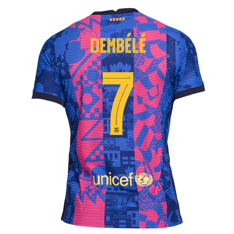 Kinder Fußball Ousmane Dembele #7 Blaue Rose Ausweichtrikot Trikot 2021/22 T-shirt
