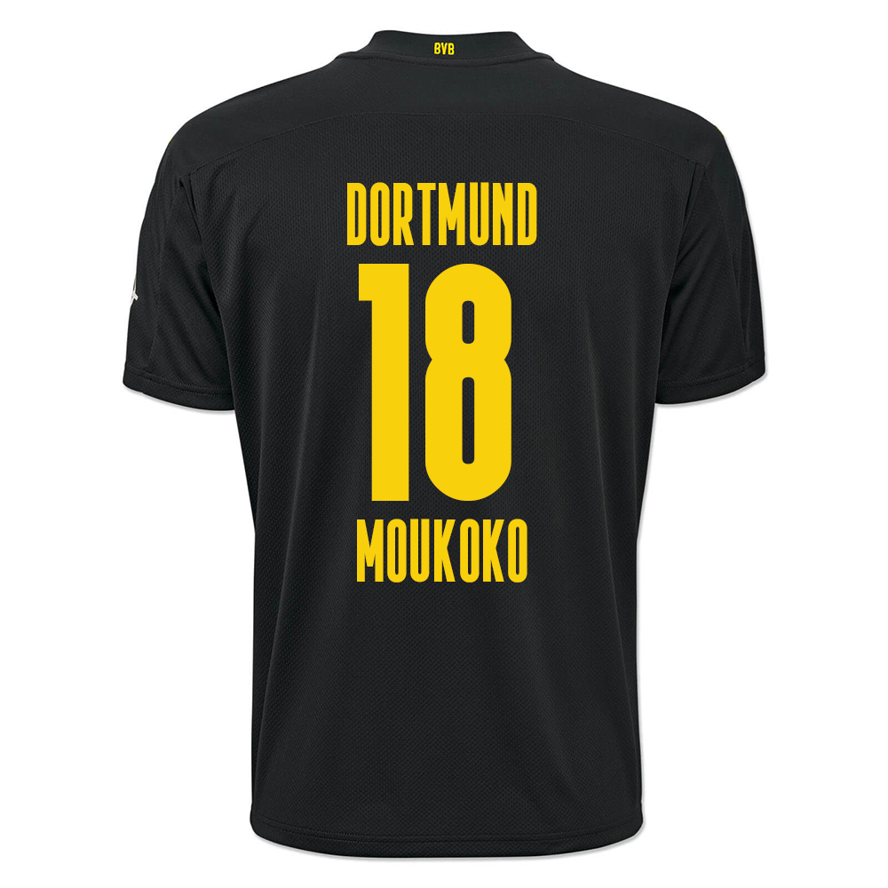 Kinder Fußball Youssoufa Moukoko #18 Auswärtstrikot Schwarz Trikot 2020/21 Hemd