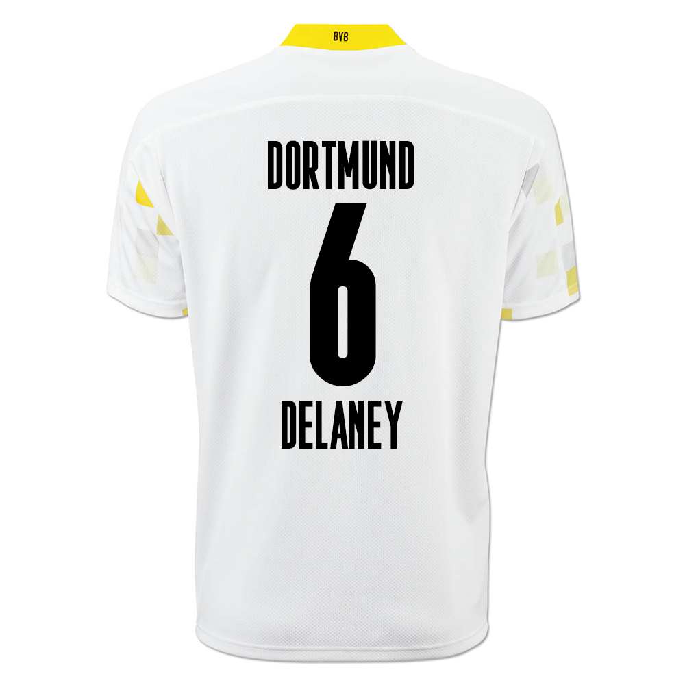 Kinder Fußball Thomas Delaney #6 Ausweichtrikot Weiß Gelb Trikot 2020/21 Hemd