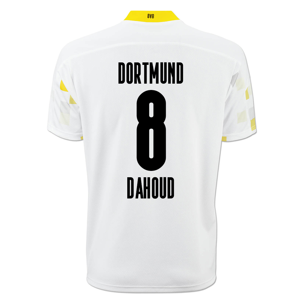 Kinder Fußball Mahmoud Dahoud #8 Ausweichtrikot Weiß Gelb Trikot 2020/21 Hemd