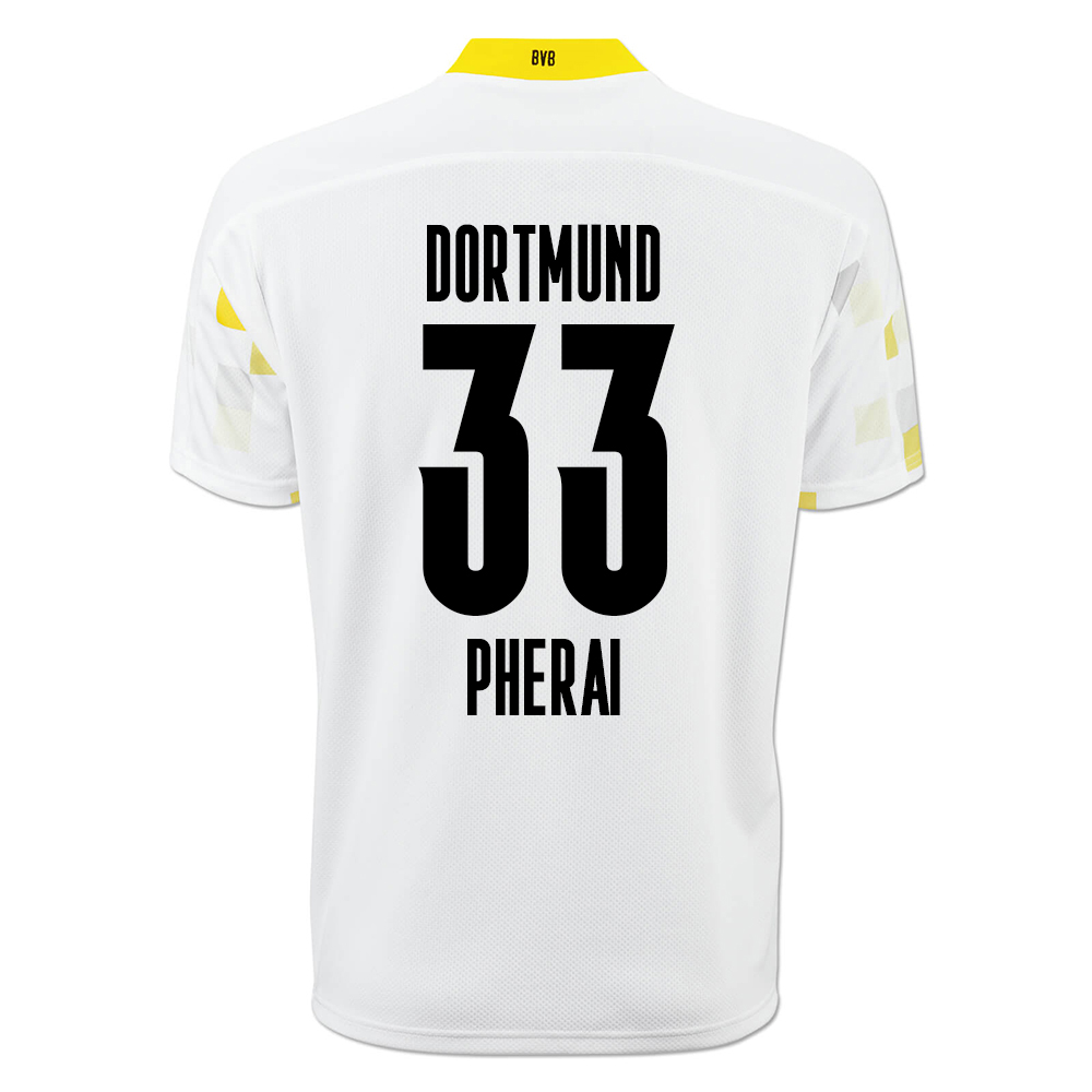 Kinder Fußball Immanuel Pherai #33 Ausweichtrikot Weiß Gelb Trikot 2020/21 Hemd