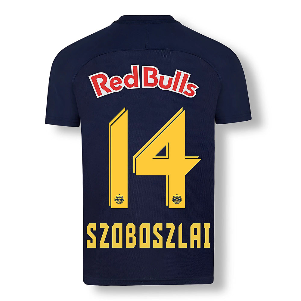Kinder Fußball Dominik Szoboszlai #14 Ausweichtrikot Dunkelblau Gelb Trikot 2020/21 Hemd