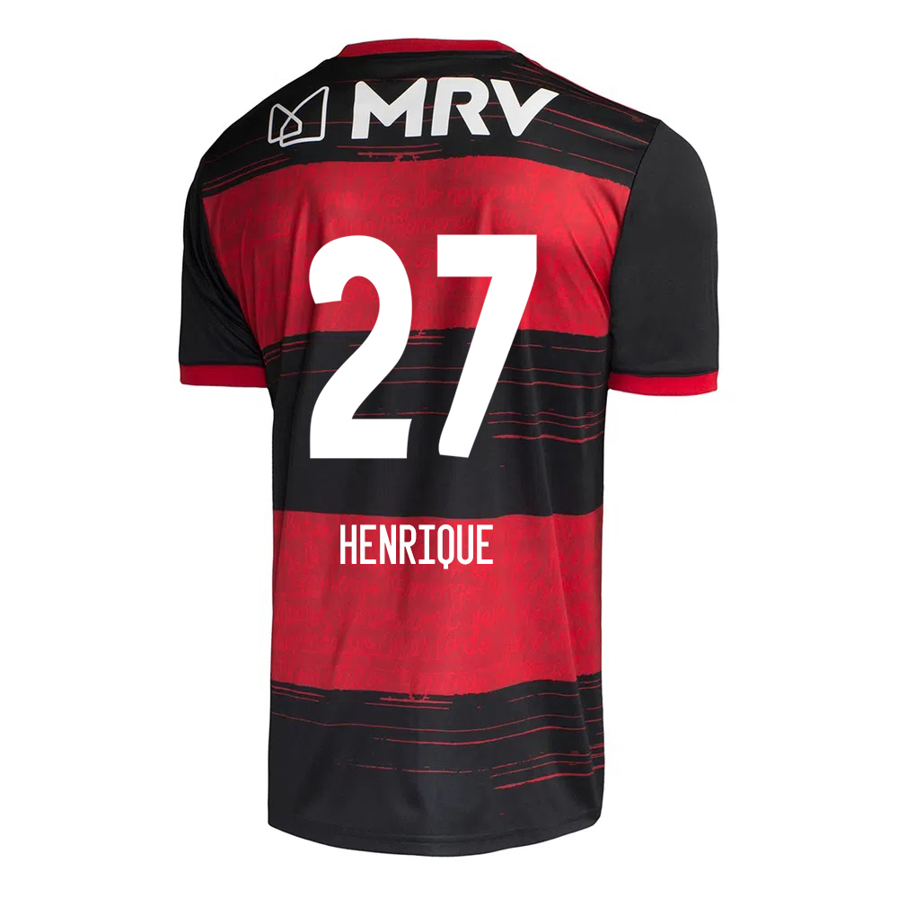 Kinder Fußball Bruno Henrique #27 Heimtrikot Rot Schwarz Trikot 2020/21 Hemd