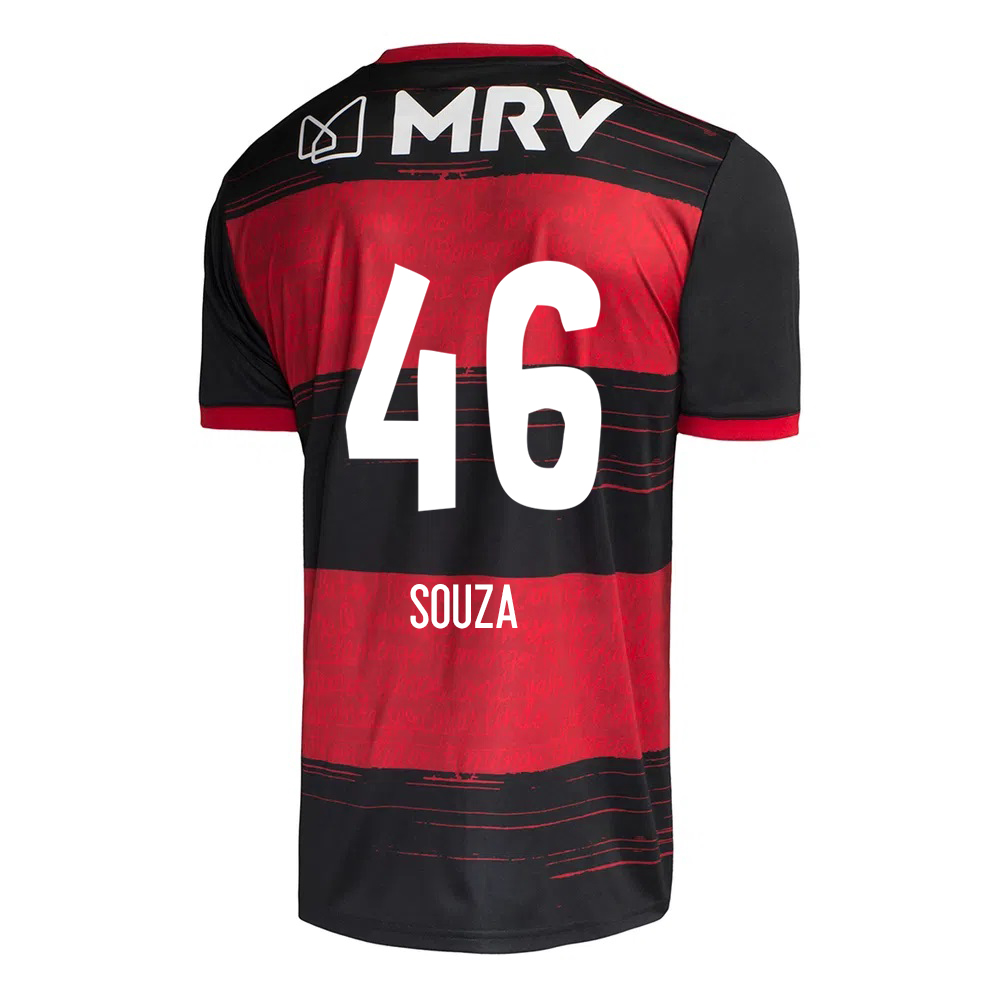 Kinder Fußball Hugo Souza #46 Heimtrikot Rot Schwarz Trikot 2020/21 Hemd