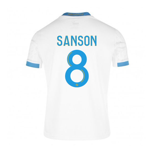 Kinder Fußball Morgan Sanson #8 Heimtrikot Weiß Blau Trikot 2020/21 Hemd