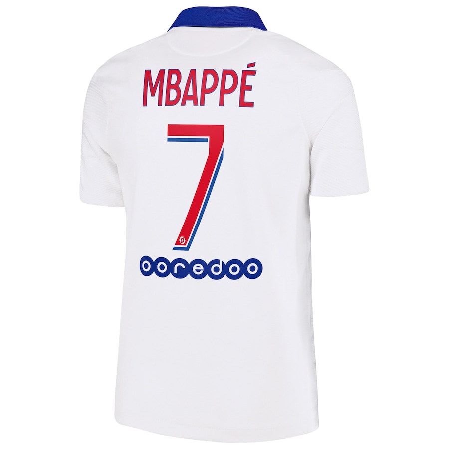 Kinder Fußball Kylian Mbappe #7 Auswärtstrikot Weiß Trikot 2020/21 Hemd