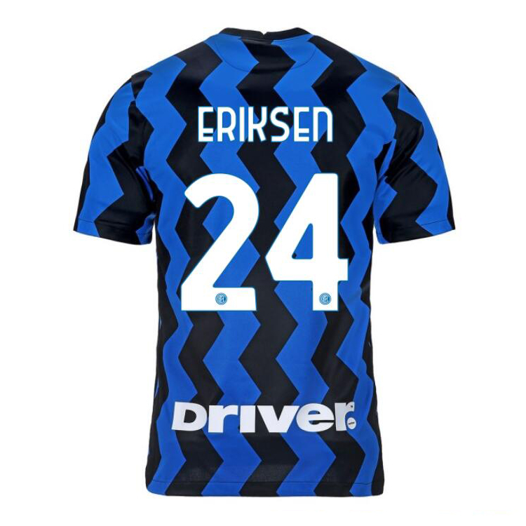Kinder Fußball Christian Eriksen #24 Heimtrikot Blau Schwarz Trikot 2020/21 Hemd