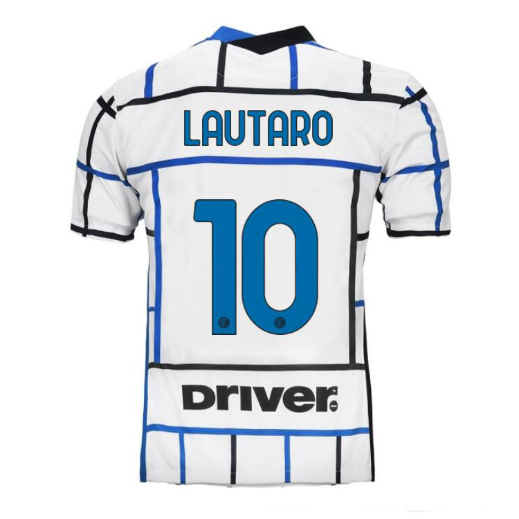 Kinder Fußball Lautaro Martinez #10 Auswärtstrikot Weiß Blau Trikot 2020/21 Hemd