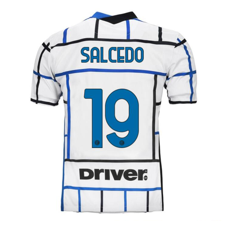 Kinder Fußball Eddie Salcedo #19 Auswärtstrikot Weiß Blau Trikot 2020/21 Hemd