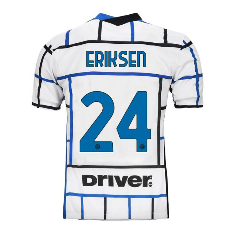 Kinder Fußball Christian Eriksen #24 Auswärtstrikot Weiß Blau Trikot 2020/21 Hemd