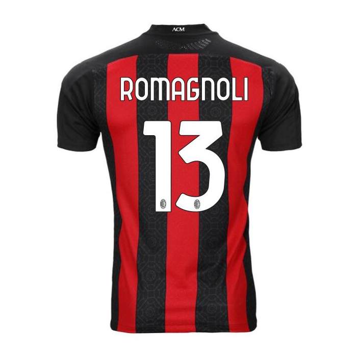 Kinder Fußball Alessio Romagnoli #13 Heimtrikot Rot Schwarz Trikot 2020/21 Hemd