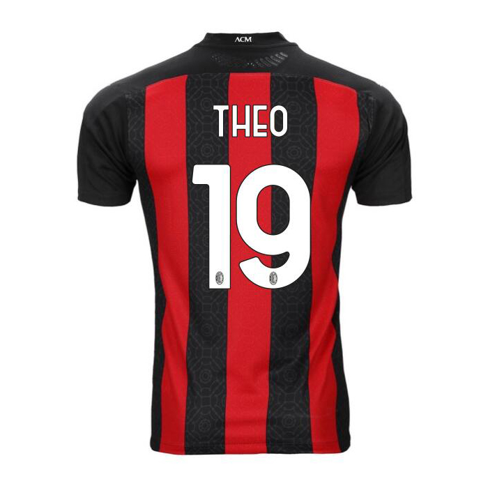 Kinder Fußball Theo Hernandez #19 Heimtrikot Rot Schwarz Trikot 2020/21 Hemd