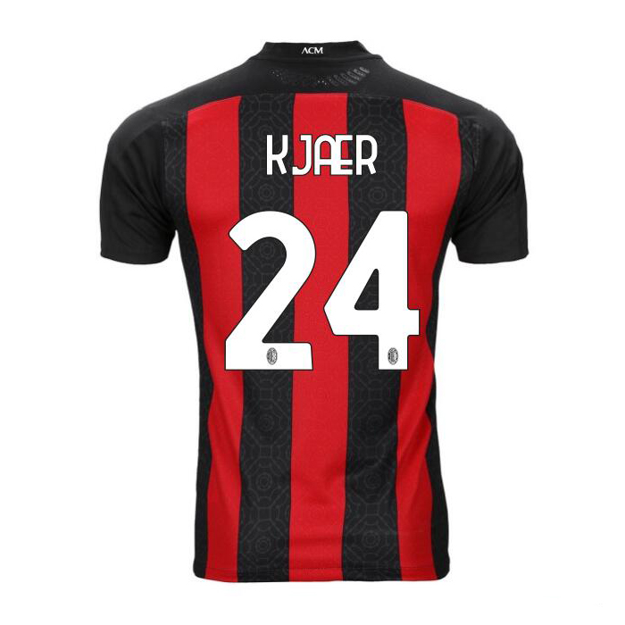 Kinder Fußball Simon Kjaer #24 Heimtrikot Rot Schwarz Trikot 2020/21 Hemd