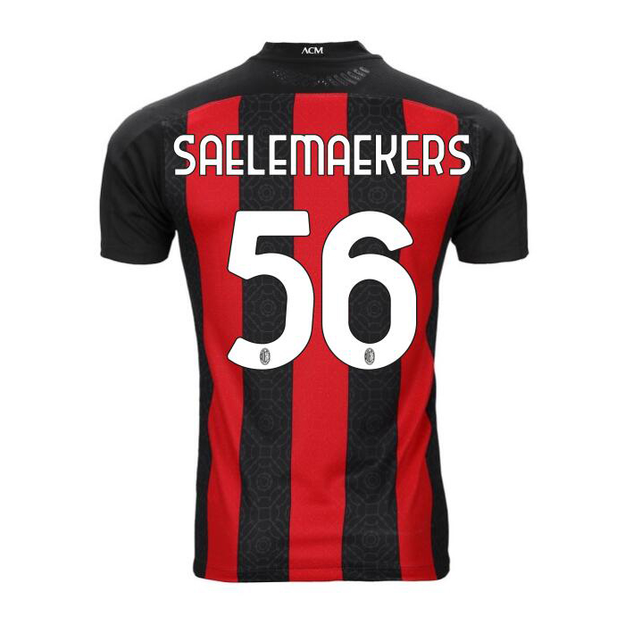 Kinder Fußball Alexis Saelemaekers #56 Heimtrikot Rot Schwarz Trikot 2020/21 Hemd