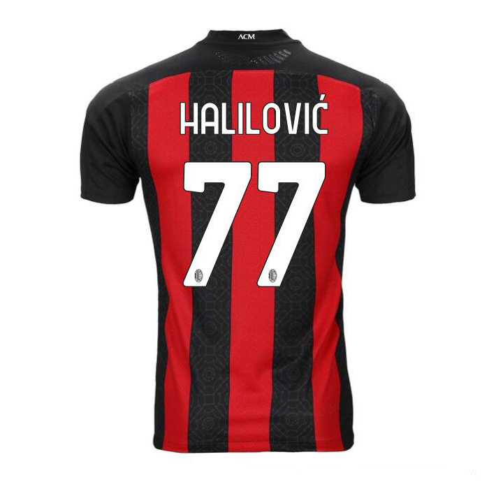 Kinder Fußball Alen Halilovic #77 Heimtrikot Rot Schwarz Trikot 2020/21 Hemd