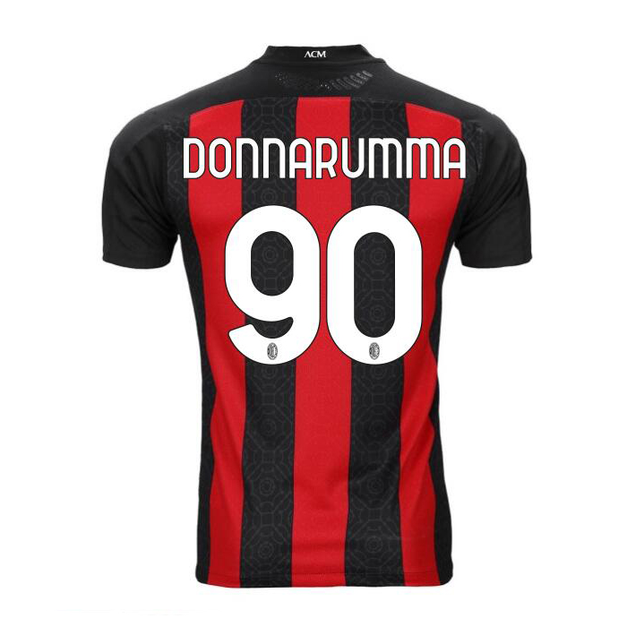 Kinder Fußball Antonio Donnarumma #90 Heimtrikot Rot Schwarz Trikot 2020/21 Hemd