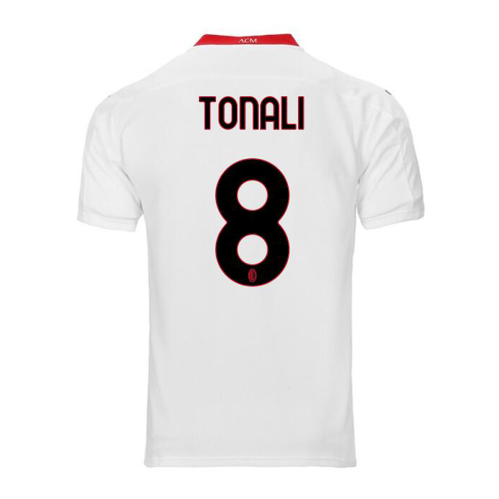 Kinder Fußball Sandro Tonali #8 Auswärtstrikot Weiß Trikot 2020/21 Hemd