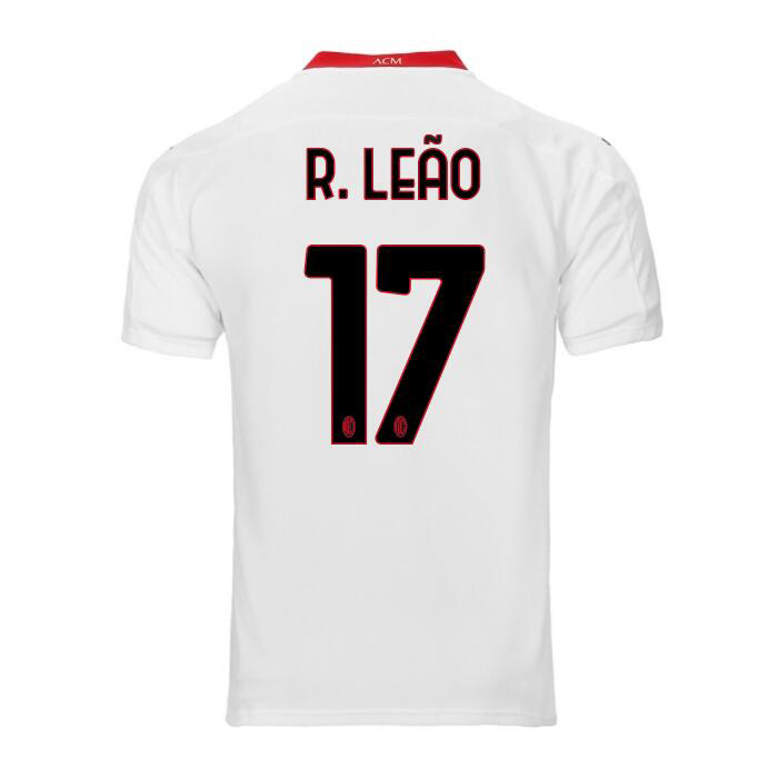 Kinder Fußball Rafael Leao #17 Auswärtstrikot Weiß Trikot 2020/21 Hemd