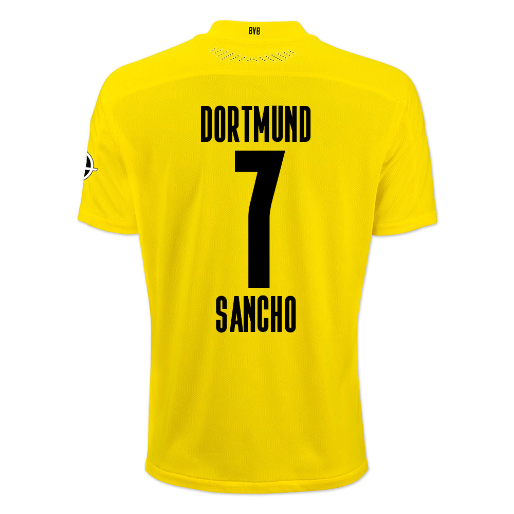 Kinder Fußball Jadon Sancho #7 Heimtrikot Gelb Schwarz Trikot 2020/21 Hemd